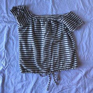 Striped off shoulder cinch shirt